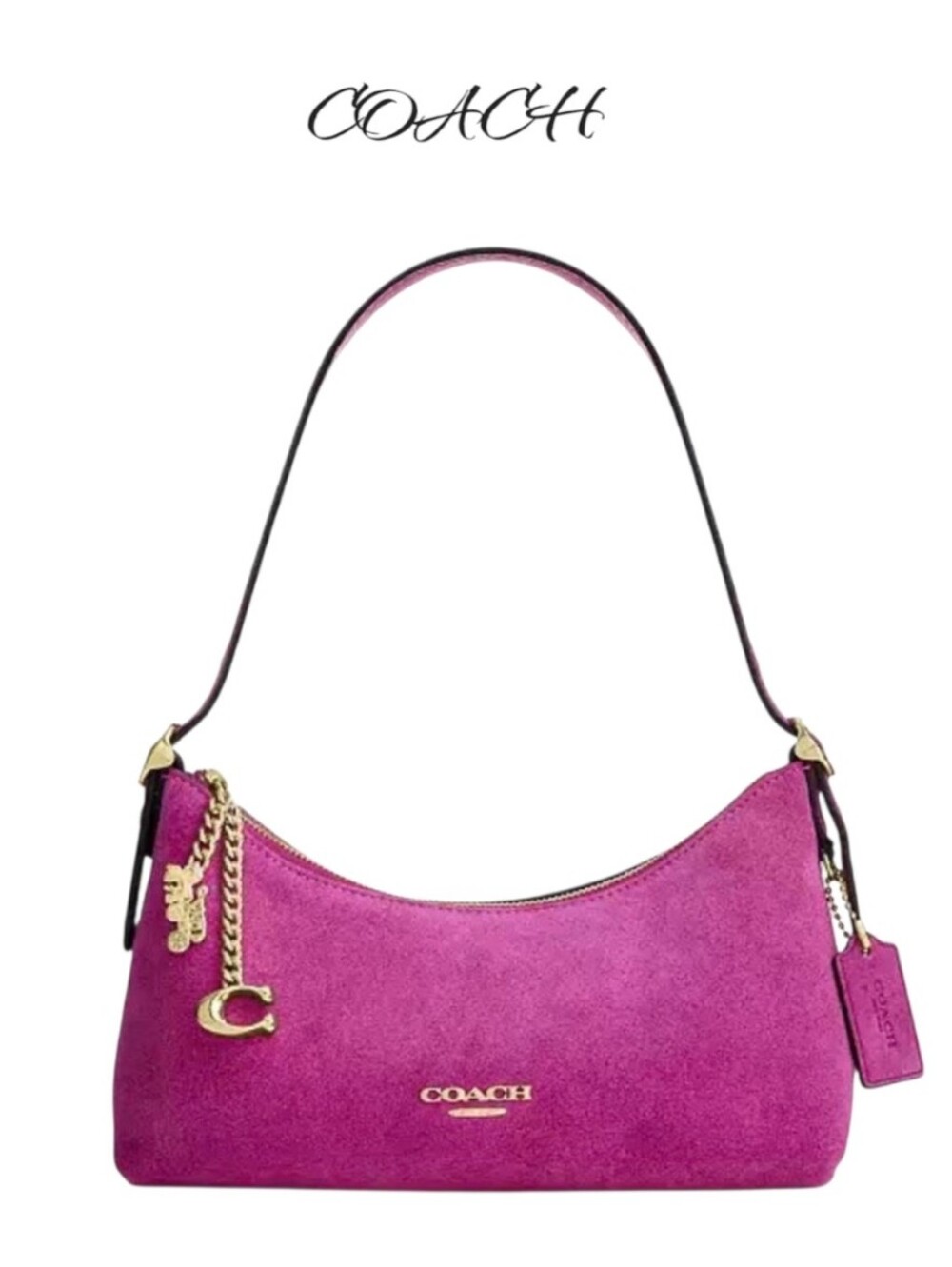 Coach Emeilia Suede Shoulder Bag Magenta Gold Charm NWT CGV47